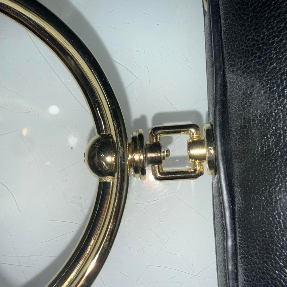 Black Half Moon Crossbody Bag Gold Ring Handle Minimalist Shoulder Bag - Picture 2 of 6